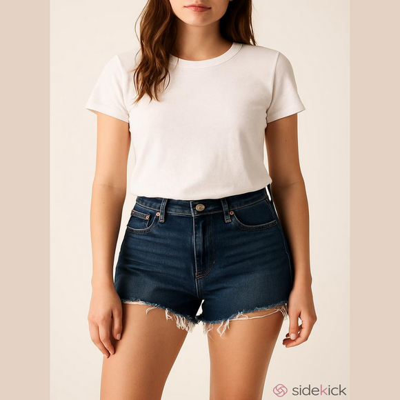Abercrombie & Fitch Pants - ABERCROMBIE & FITCH High Rise Mom Denim Raw Hem Shorts Size 34/18 Baddie Short